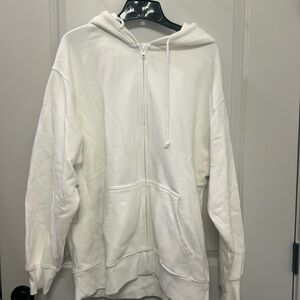 Aritzia TNA Cozy Fleece Boyfriend Zip Up White Size Large